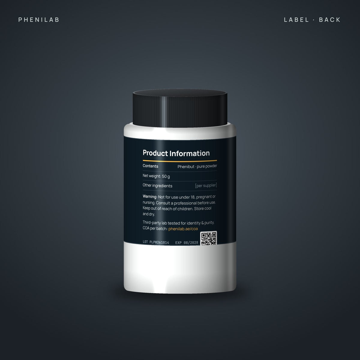 Phenibut HCl Powder – 50 g – back label